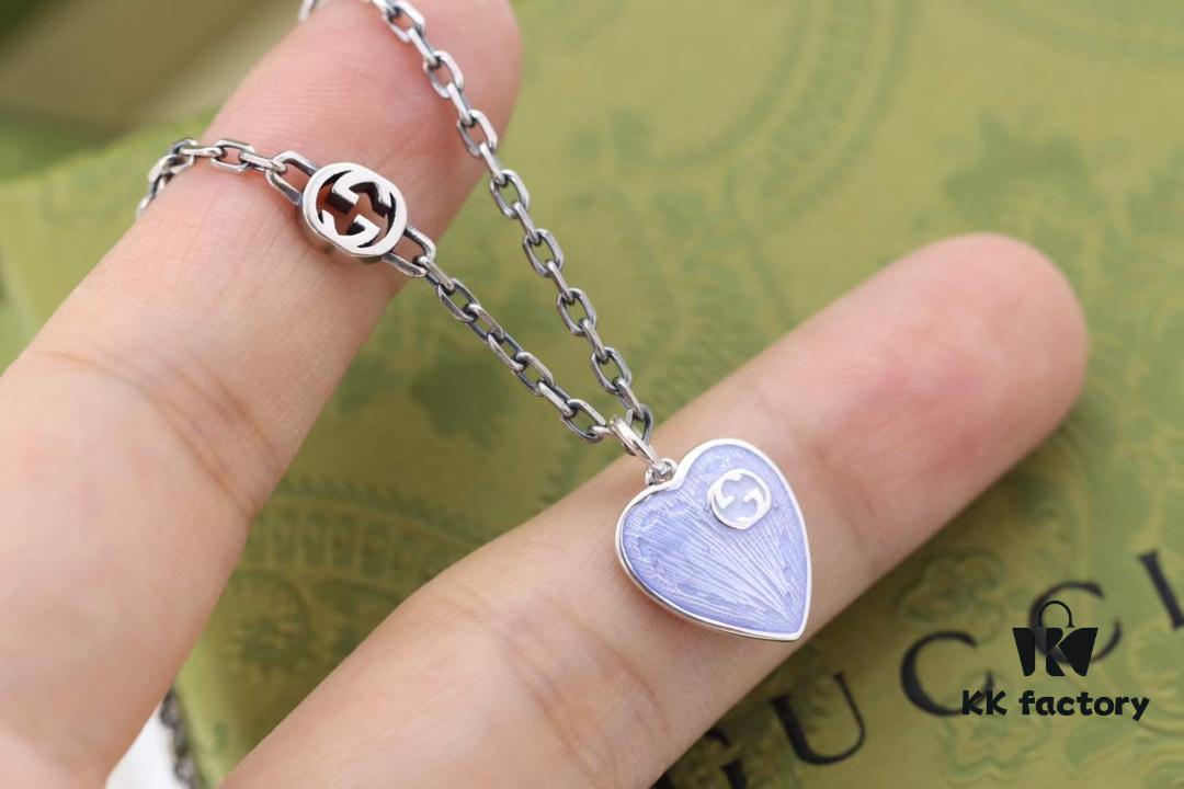 692ff19c99f2d84055c8d81e New Arrival💗 Gucci Interlocking Double G Blue Enamel Heart Necklace