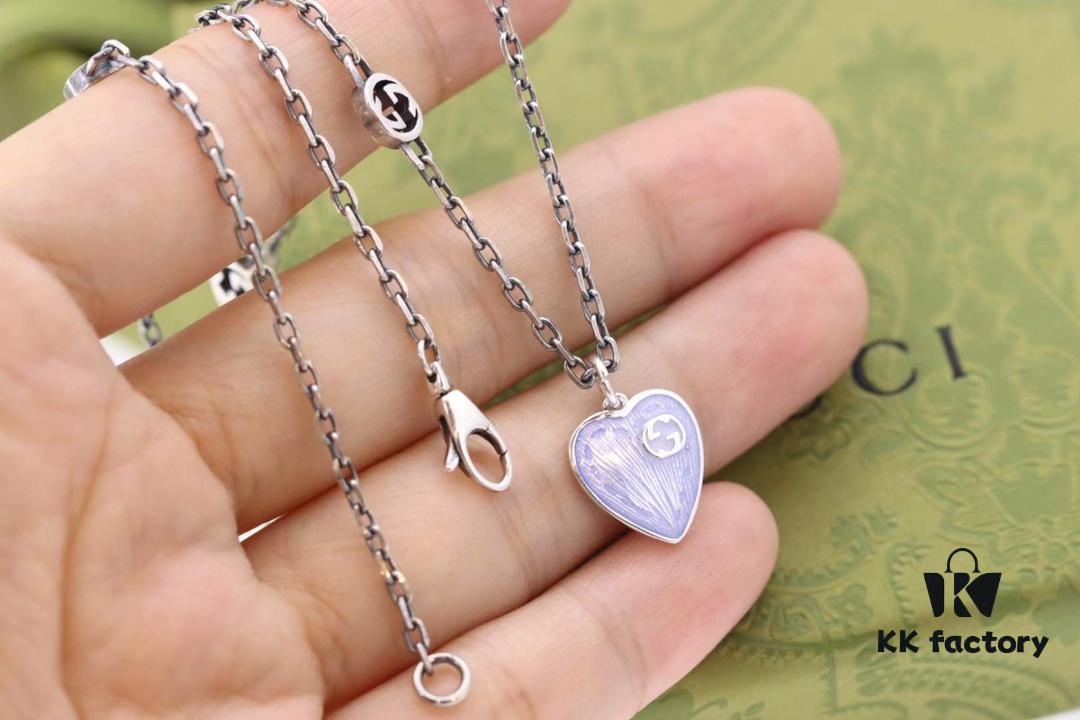 692ff19d99f2d84055c8d81f New Arrival💗 Gucci Interlocking Double G Blue Enamel Heart Necklace