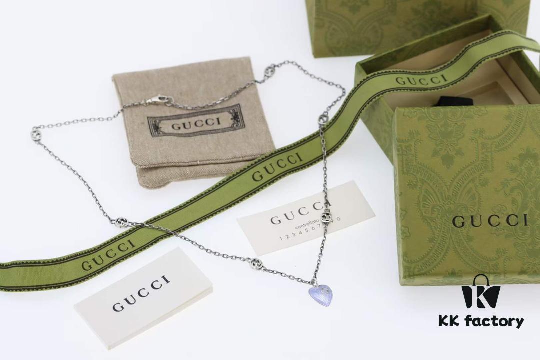 692ff19f99f2d84055c8d823 New Arrival💗 Gucci Interlocking Double G Blue Enamel Heart Necklace