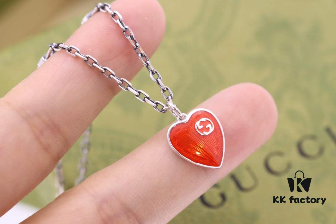 692ff1a099f2d84055c8d825 New Arrival💗 Gucci Interlocking Double G Red Enamel Heart Necklace