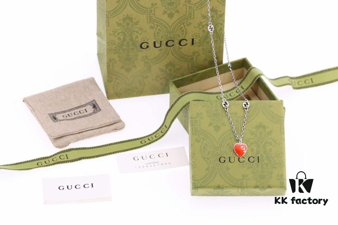 692ff1a099f2d84055c8d826 New Arrival💗 Gucci Interlocking Double G Red Enamel Heart Necklace