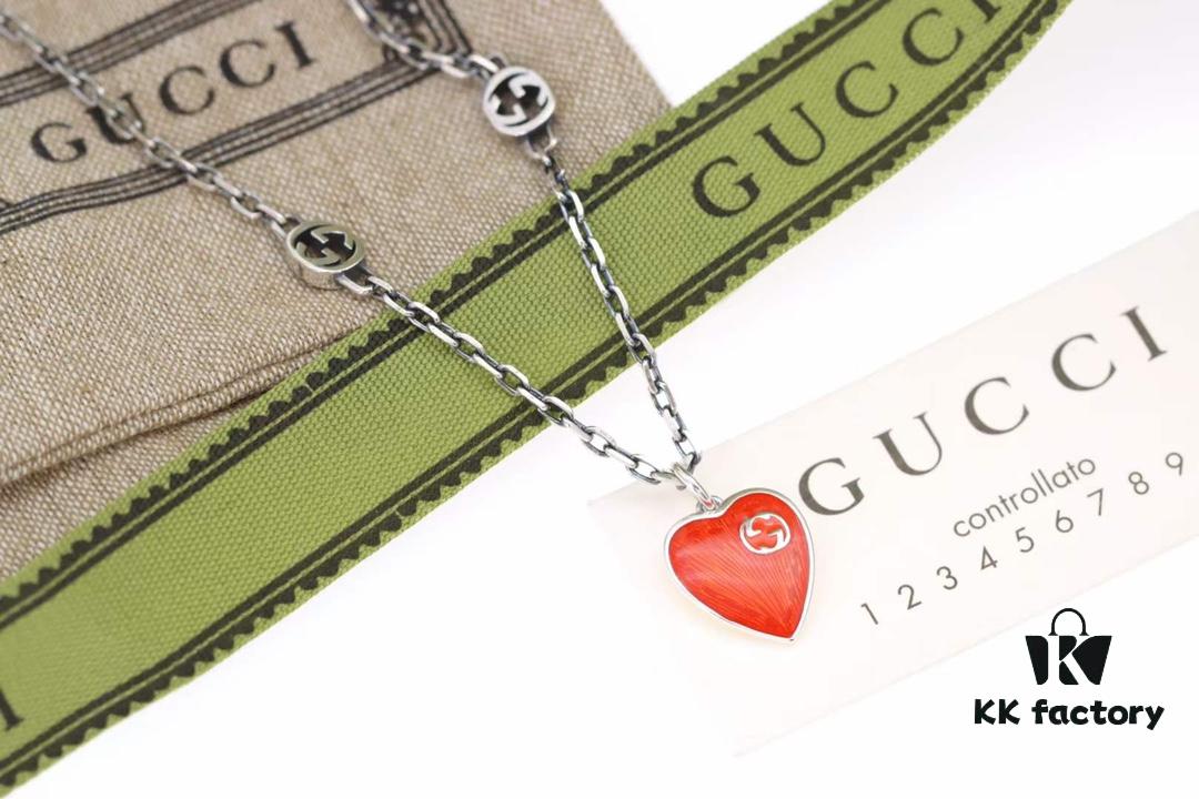 692ff1a299f2d84055c8d828 New Arrival💗 Gucci Interlocking Double G Red Enamel Heart Necklace