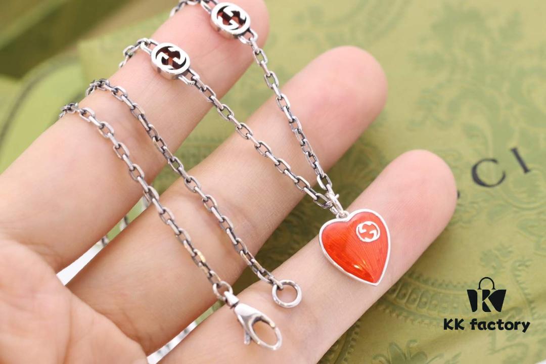 692ff1a299f2d84055c8d82a New Arrival💗 Gucci Interlocking Double G Red Enamel Heart Necklace