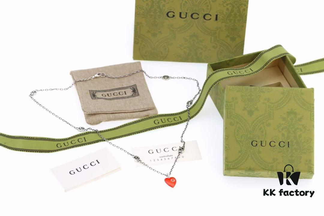 692ff1a299f2d84055c8d82b New Arrival💗 Gucci Interlocking Double G Red Enamel Heart Necklace