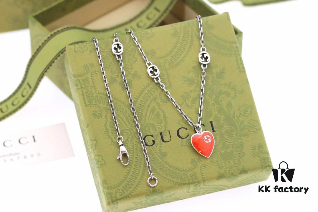 692ff1a299f2d84055c8d82c New Arrival💗 Gucci Interlocking Double G Red Enamel Heart Necklace