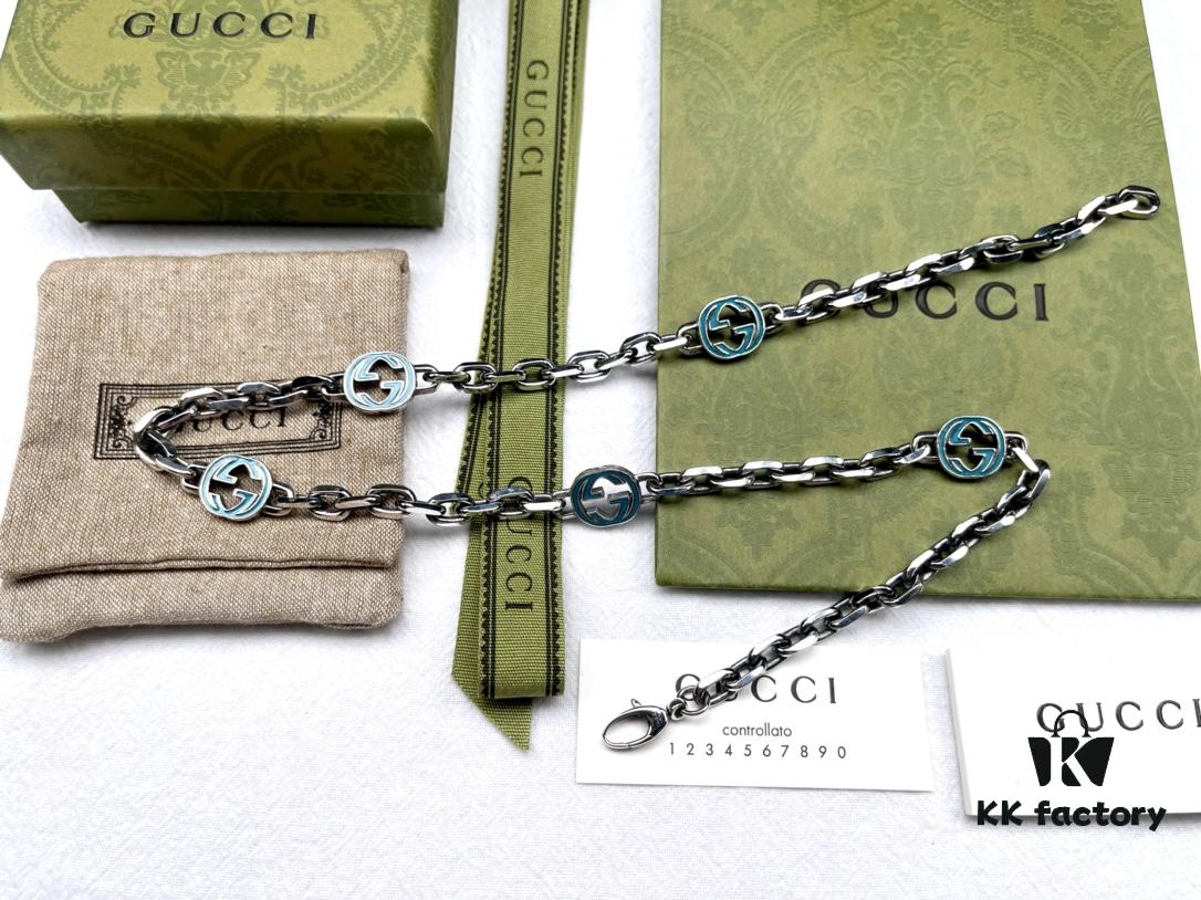692ff1ae99f2d84055c8d844 Gucci Vintage Enamel G Logo Aged Silver Necklace