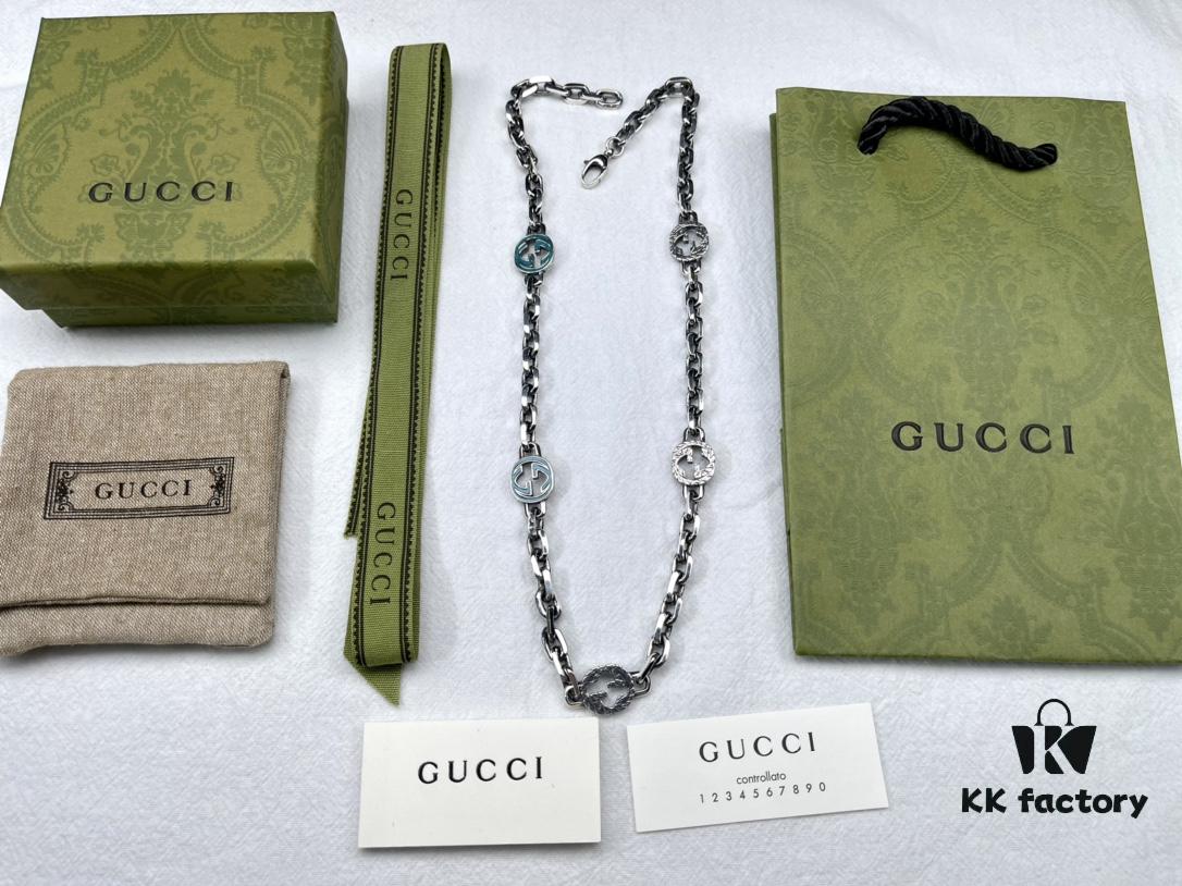 692ff1af99f2d84055c8d846 Gucci Vintage Enamel G Logo Aged Silver Necklace