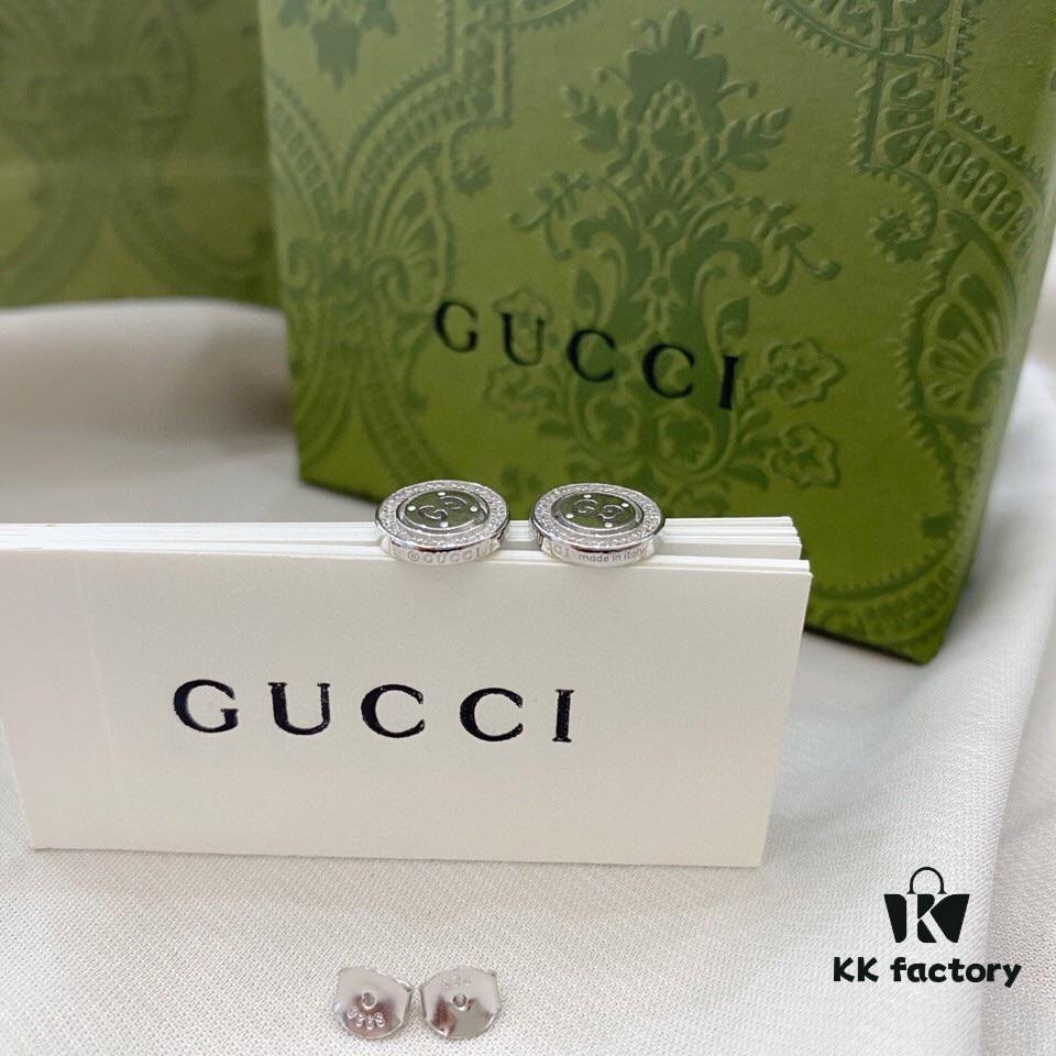 Gucci Gucci 925 Sterling Silver Double G Diamond-Paved Minimalist Stud Earrings