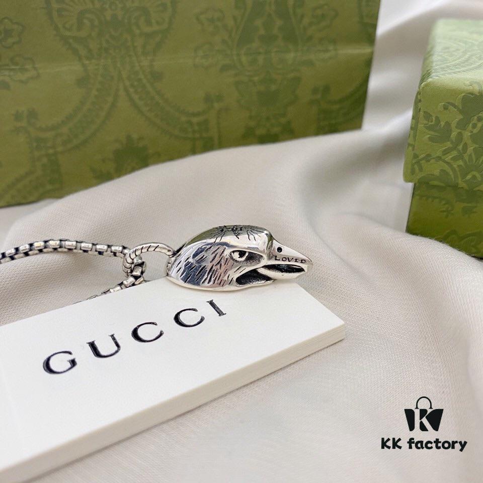 Gucci 925 Sterling Silver Eagle Head Pendant Fashion Necklace