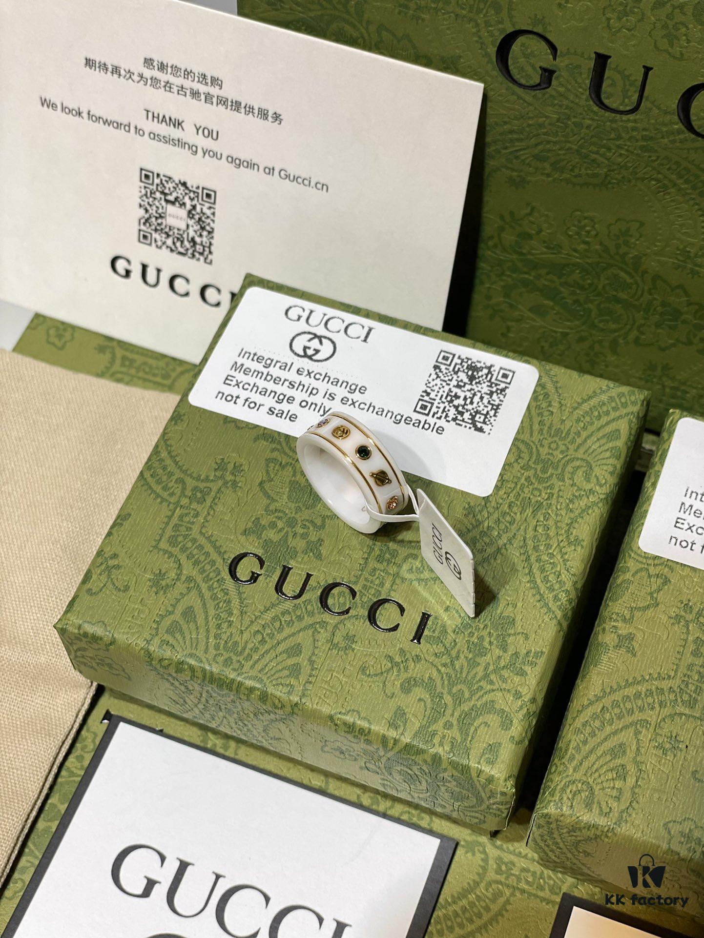692ff1ed99f2d84055c8d8c1 GUCCI Overseas Member Gift - Gucci Gem Ceramic Ring, Sizes 5-11 US, Featuring Classic Double G and Bee Comet Logo in Gold, Exquisitely Crafted, Smooth and Comfortable to Wear, Unisex Design Ideal for Couples