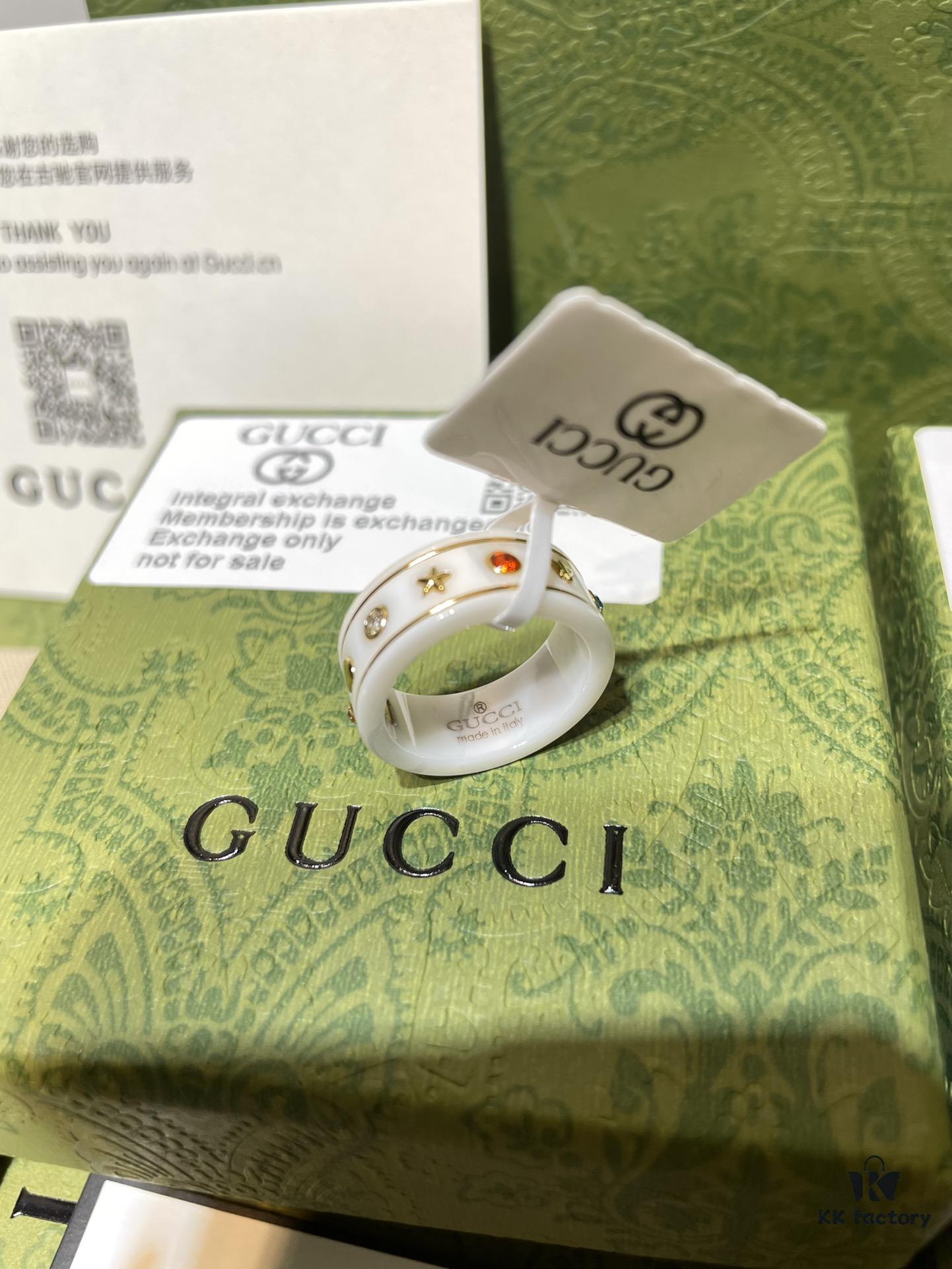 692ff1ed99f2d84055c8d8c2 GUCCI Overseas Member Gift - Gucci Gem Ceramic Ring, Sizes 5-11 US, Featuring Classic Double G and Bee Comet Logo in Gold, Exquisitely Crafted, Smooth and Comfortable to Wear, Unisex Design Ideal for Couples