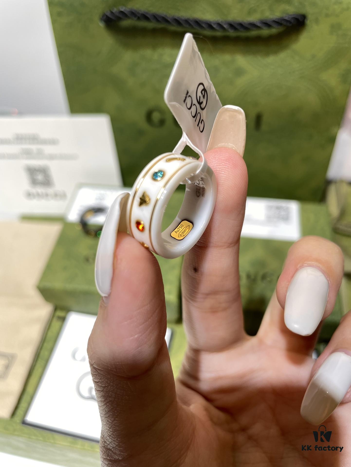692ff1ee99f2d84055c8d8c3 GUCCI Overseas Member Gift - Gucci Gem Ceramic Ring, Sizes 5-11 US, Featuring Classic Double G and Bee Comet Logo in Gold, Exquisitely Crafted, Smooth and Comfortable to Wear, Unisex Design Ideal for Couples