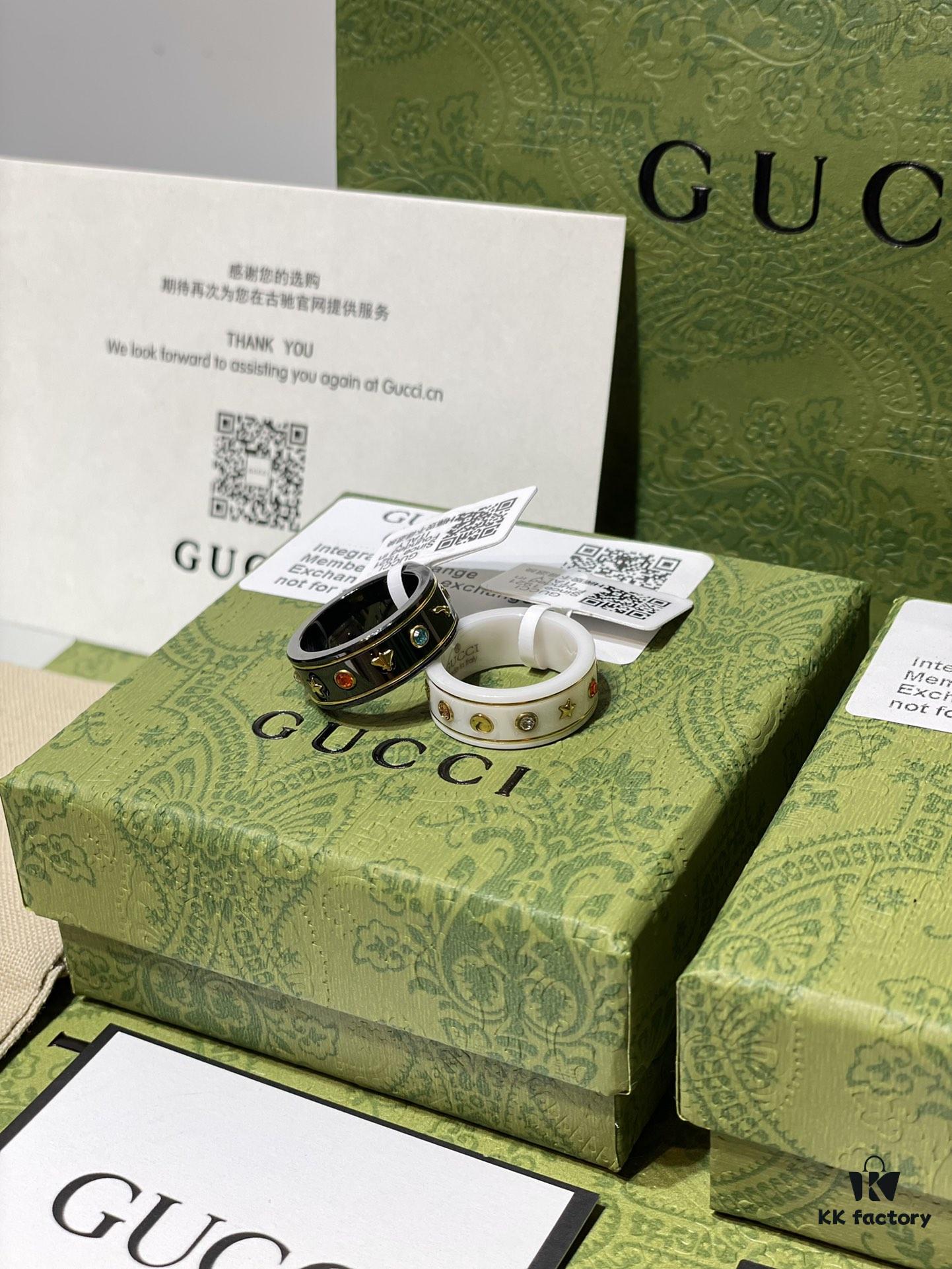 692ff1ee99f2d84055c8d8c5 GUCCI Overseas Member Gift - Gucci Gem Ceramic Ring, Sizes 5-11 US, Featuring Classic Double G and Bee Comet Logo in Gold, Exquisitely Crafted, Smooth and Comfortable to Wear, Unisex Design Ideal for Couples