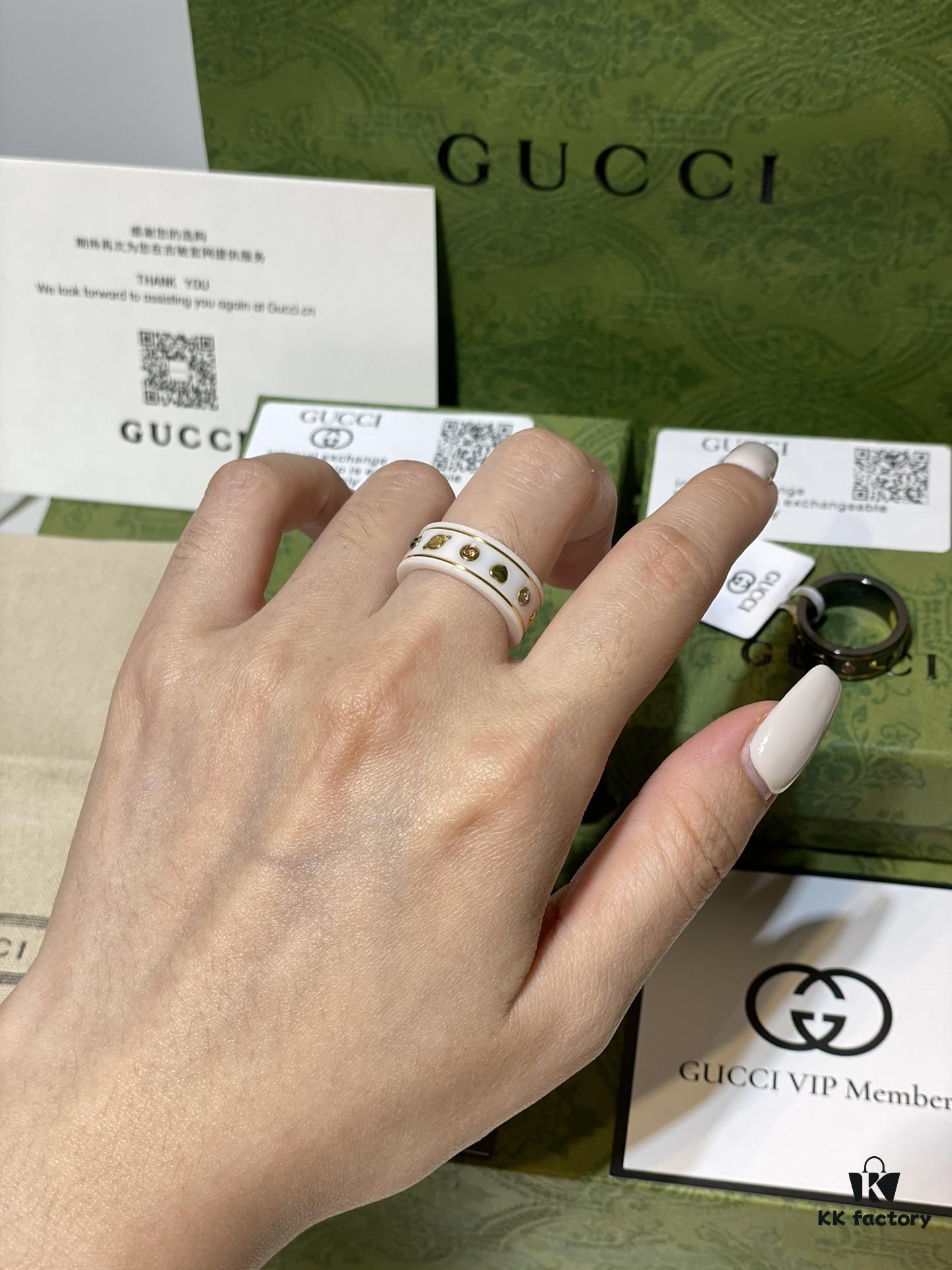 692ff1f199f2d84055c8d8c7 GUCCI Overseas Member Gift - Gucci Gem Ceramic Ring, Sizes 5-11 US, Featuring Classic Double G and Bee Comet Logo in Gold, Exquisitely Crafted, Smooth and Comfortable to Wear, Unisex Design Ideal for Couples