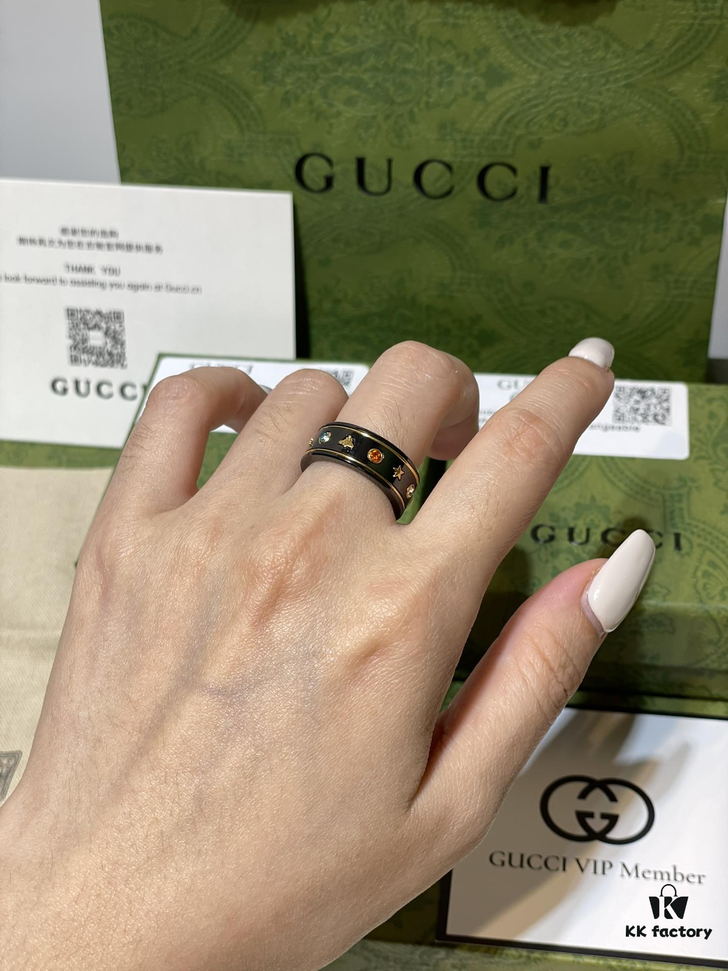 692ff1f199f2d84055c8d8c8 GUCCI Overseas Member Gift - Gucci Gem Ceramic Ring, Sizes 5-11 US, Featuring Classic Double G and Bee Comet Logo in Gold, Exquisitely Crafted, Smooth and Comfortable to Wear, Unisex Design Ideal for Couples