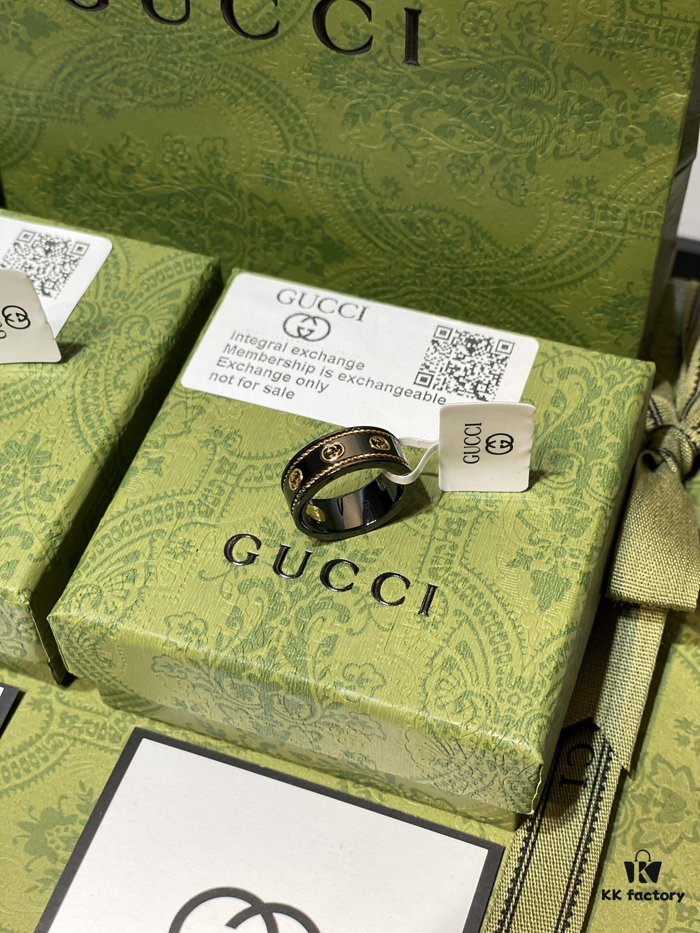 692ff1f399f2d84055c8d8ca GUCCI Overseas Member Gift - Gucci Gold-Trimmed Double G Ceramic Ring