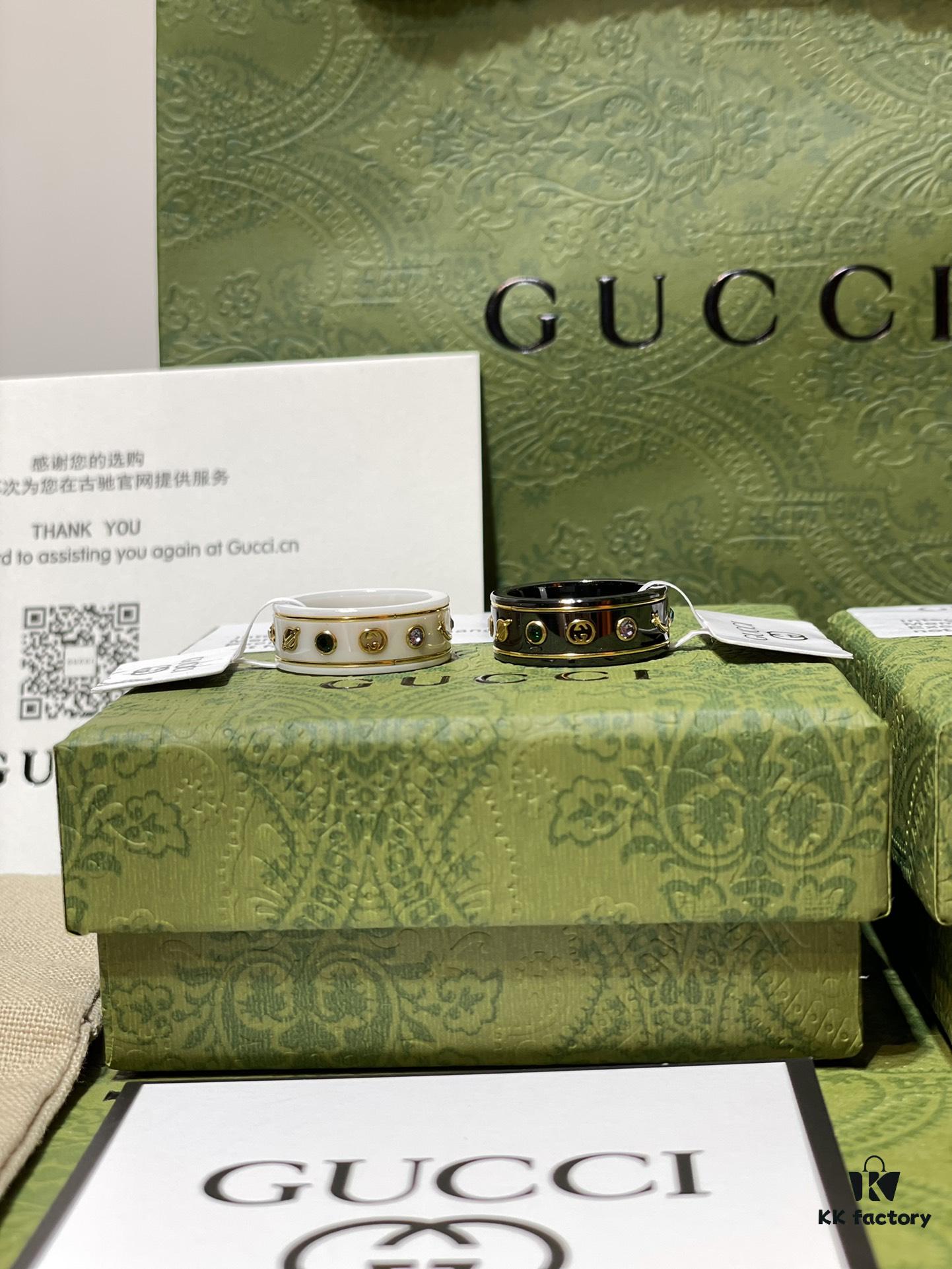 692ff1f499f2d84055c8d8cc GUCCI Overseas Member Gift - Gucci Gem Ceramic Ring, Sizes 5-11 US, Featuring Classic Double G and Bee Comet Logo in Gold, Exquisitely Crafted, Smooth and Comfortable to Wear, Unisex Design Ideal for Couples