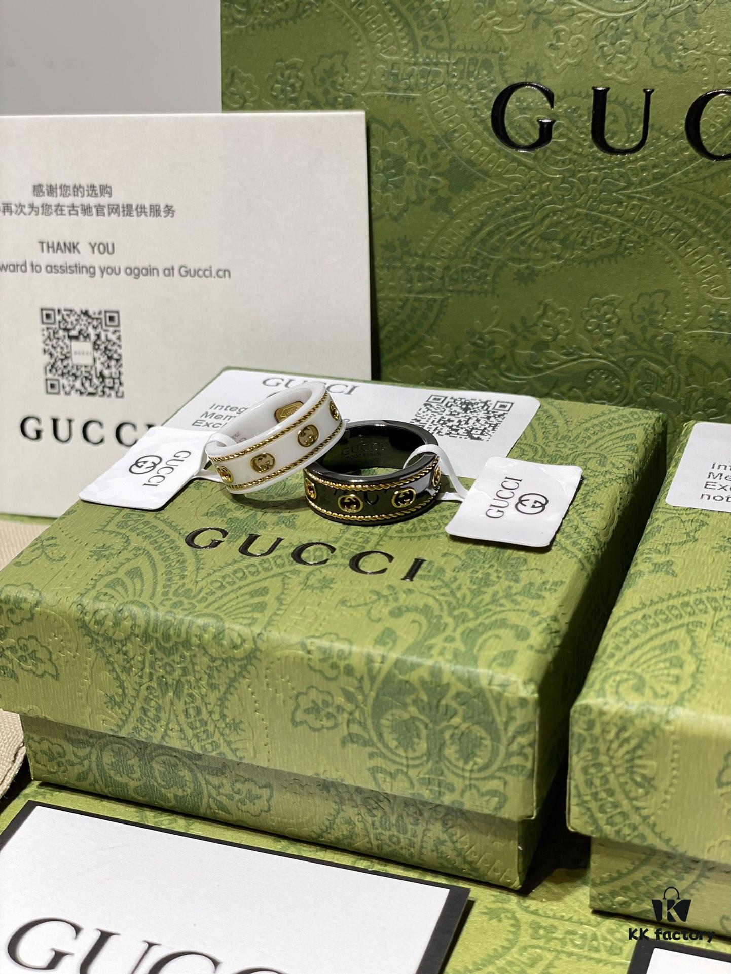 692ff1f699f2d84055c8d8ce GUCCI Overseas Member Gift - Gucci Gold-Trimmed Double G Ceramic Ring