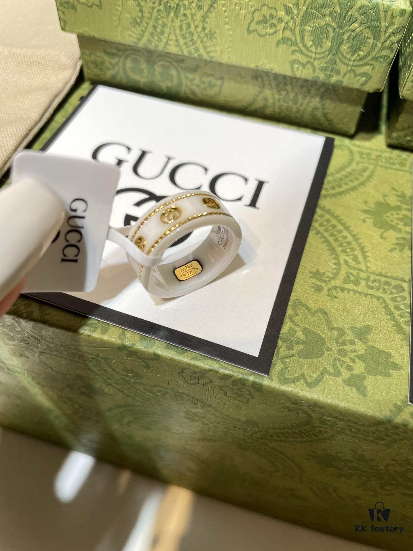 692ff1f799f2d84055c8d8d1 GUCCI Overseas Member Gift - Gucci Gold-Trimmed Double G Ceramic Ring