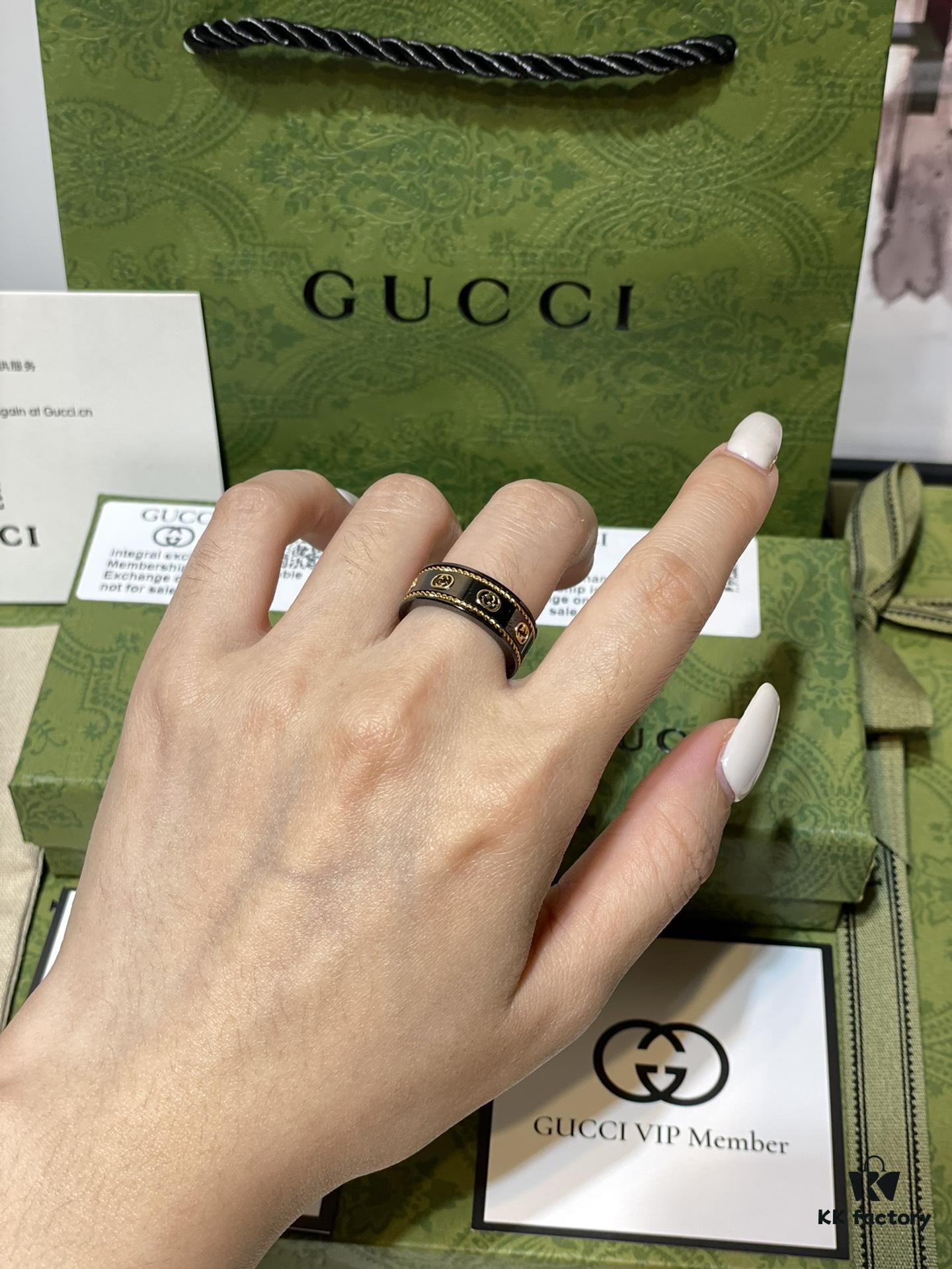 692ff1f899f2d84055c8d8d3 GUCCI Overseas Member Gift - Gucci Gold-Trimmed Double G Ceramic Ring