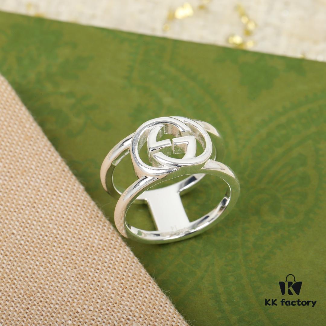 692ff25399f2d84055c8d931 Gucci Interlocking Double G Wide Ring, Made of Pure Silver with Z + ZP Markings