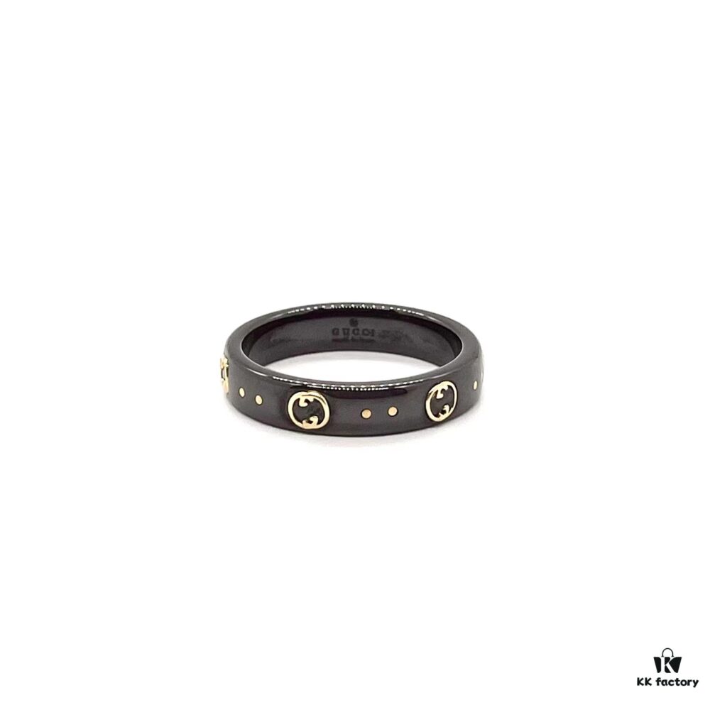 Gucci • Gucci Icon Interlocking Double G Ring, Icon Series, Brand's Signature Pattern, Featuring a Striking Gold Interlocking Double G Logo Creating a Bold Visual Contrast with the White Synthetic Corundum Band