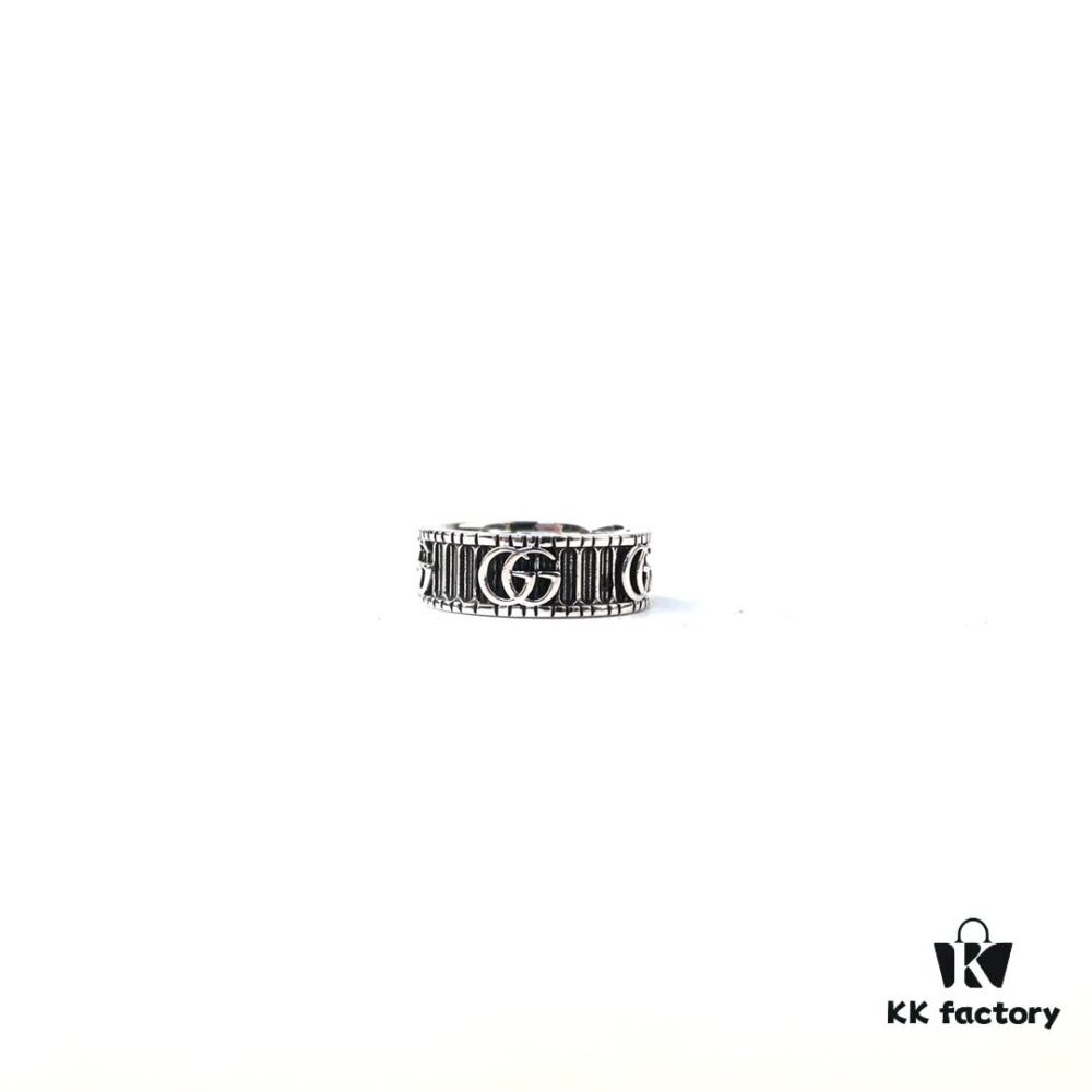Gucci 3D Double G Carved Striped Pattern Ring - Popular Unisex Design for Couples and Friends