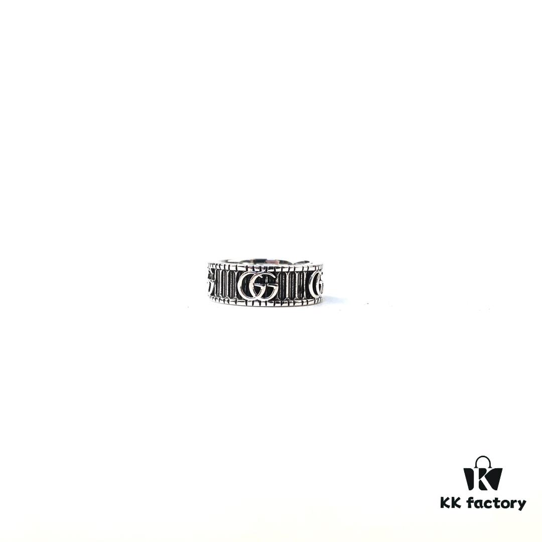 692ff27999f2d84055c8d96b Gucci 3D Double G Carved Striped Pattern Ring - Popular Unisex Design for Couples and Friends