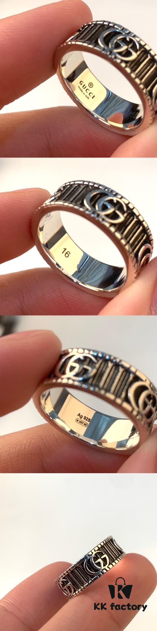 692ff27b99f2d84055c8d96f Gucci 3D Double G Carved Striped Pattern Ring - Popular Unisex Design for Couples and Friends