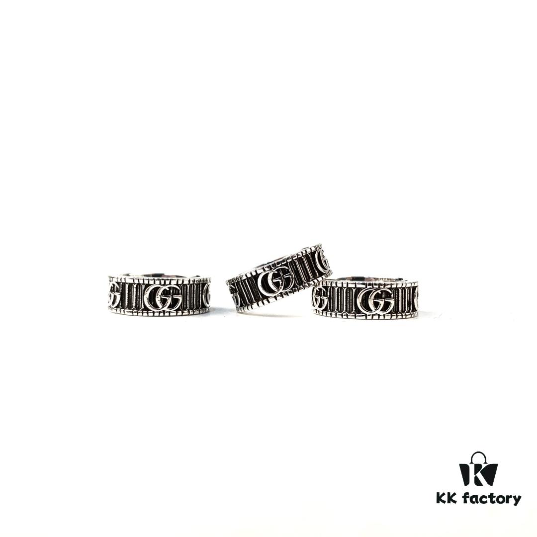 692ff27d99f2d84055c8d974 Gucci 3D Double G Carved Striped Pattern Ring - Popular Unisex Design for Couples and Friends