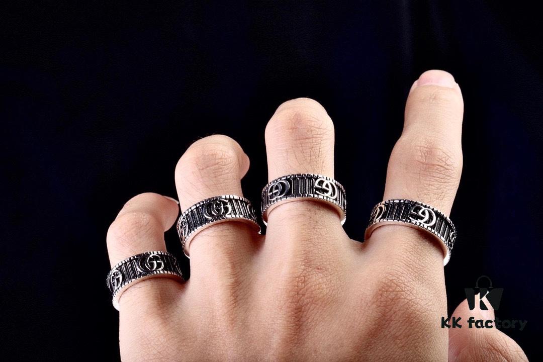 692ff28199f2d84055c8d97d Gucci 3D Double G Carved Striped Pattern Ring - Popular Unisex Design for Couples and Friends