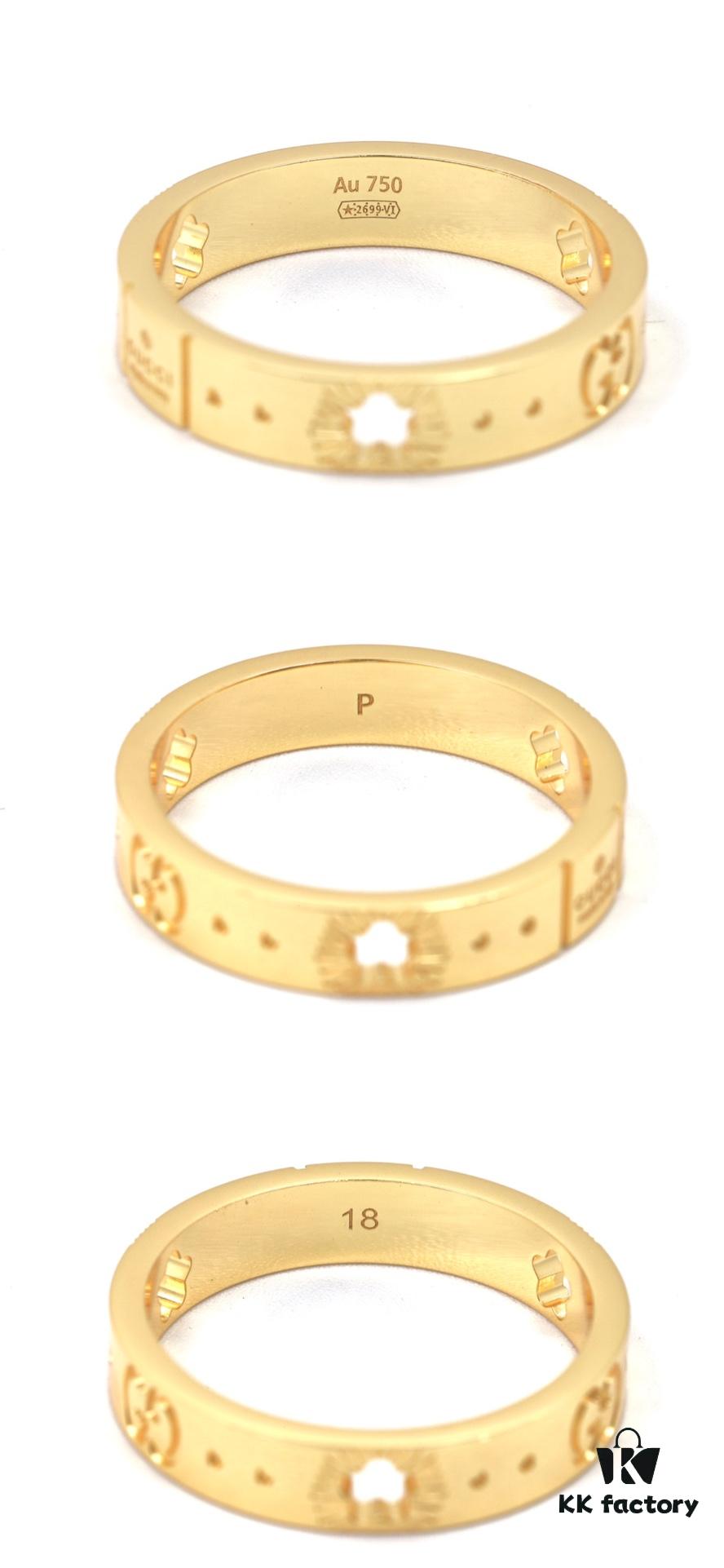 New Arrival GUCCI-inspired CNC Craft 925 Sterling Silver Gold-Tone Star Pattern Openwork Ring