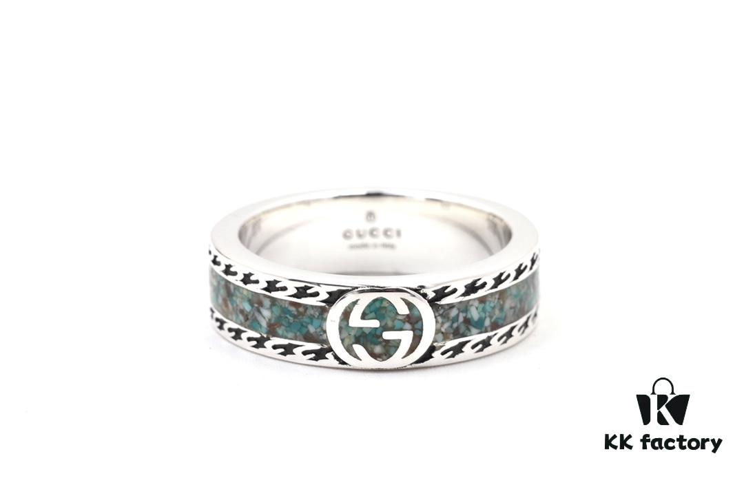 692ff28a99f2d84055c8d995 GUCCI New Arrival Interlocking Double G Ring with Stone Texture in Thin Brown and Gem Green Enamel
