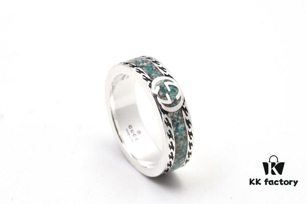 692ff28a99f2d84055c8d998 GUCCI New Arrival Interlocking Double G Ring with Stone Texture in Thin Brown and Gem Green Enamel