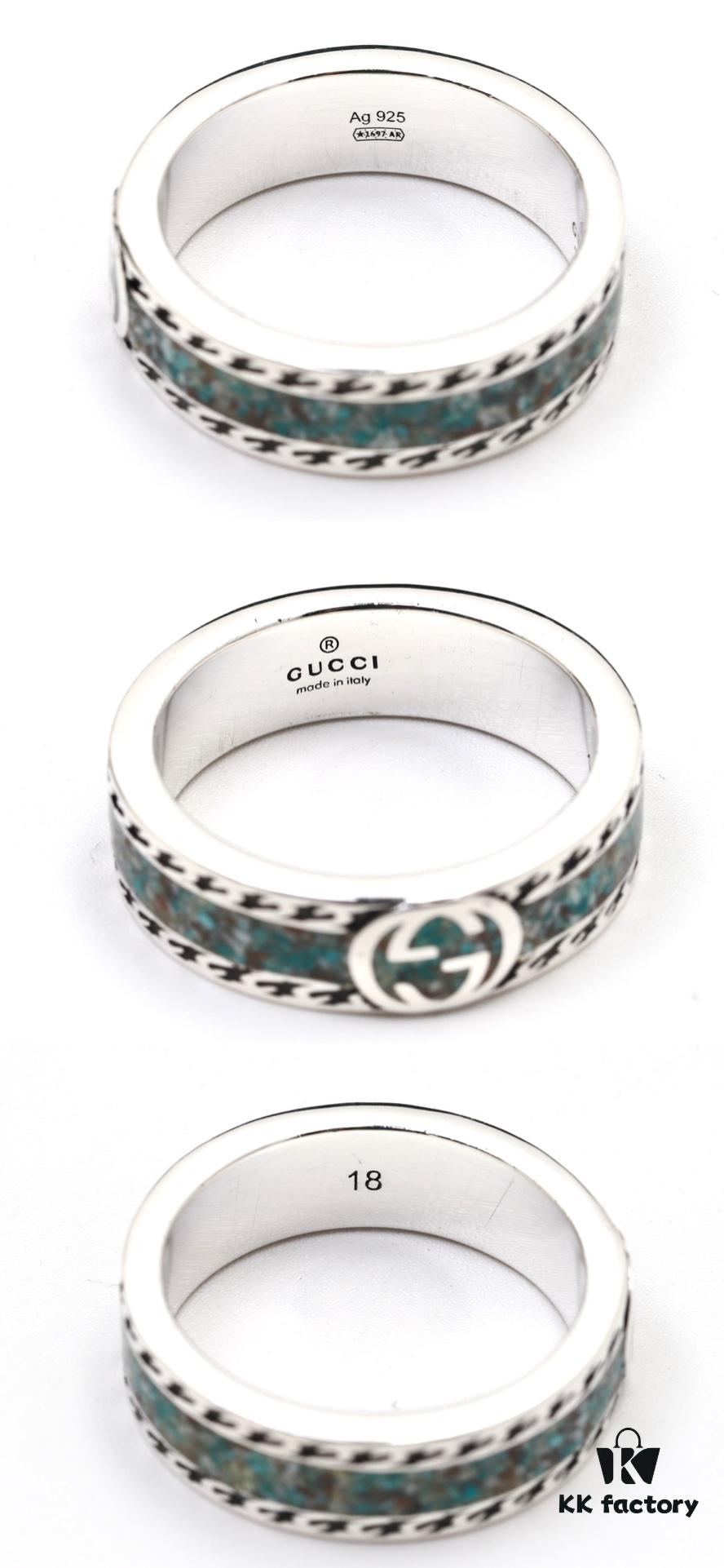 692ff28c99f2d84055c8d999 GUCCI New Arrival Interlocking Double G Ring with Stone Texture in Thin Brown and Gem Green Enamel