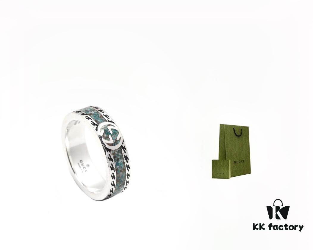 692ff28d99f2d84055c8d99a GUCCI New Arrival Interlocking Double G Ring with Stone Texture in Thin Brown and Gem Green Enamel