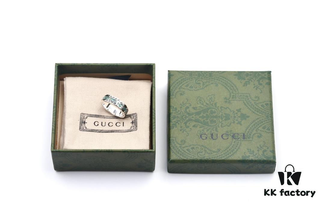 692ff28d99f2d84055c8d99d GUCCI New Arrival Interlocking Double G Ring with Stone Texture in Thin Brown and Gem Green Enamel