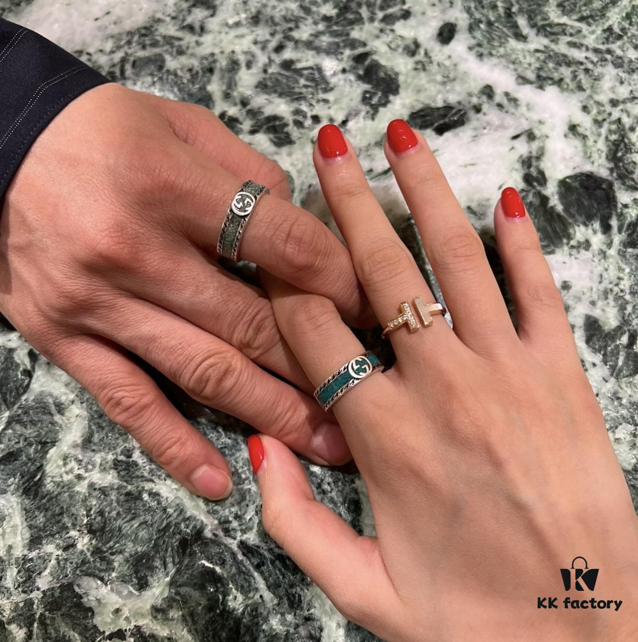 692ff28f99f2d84055c8d9a0 GUCCI New Arrival Interlocking Double G Ring with Stone Texture in Thin Brown and Gem Green Enamel
