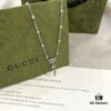 Gucci Gucci 925 Sterling Silver Double G Floral 18K White Gold Diamond Necklace