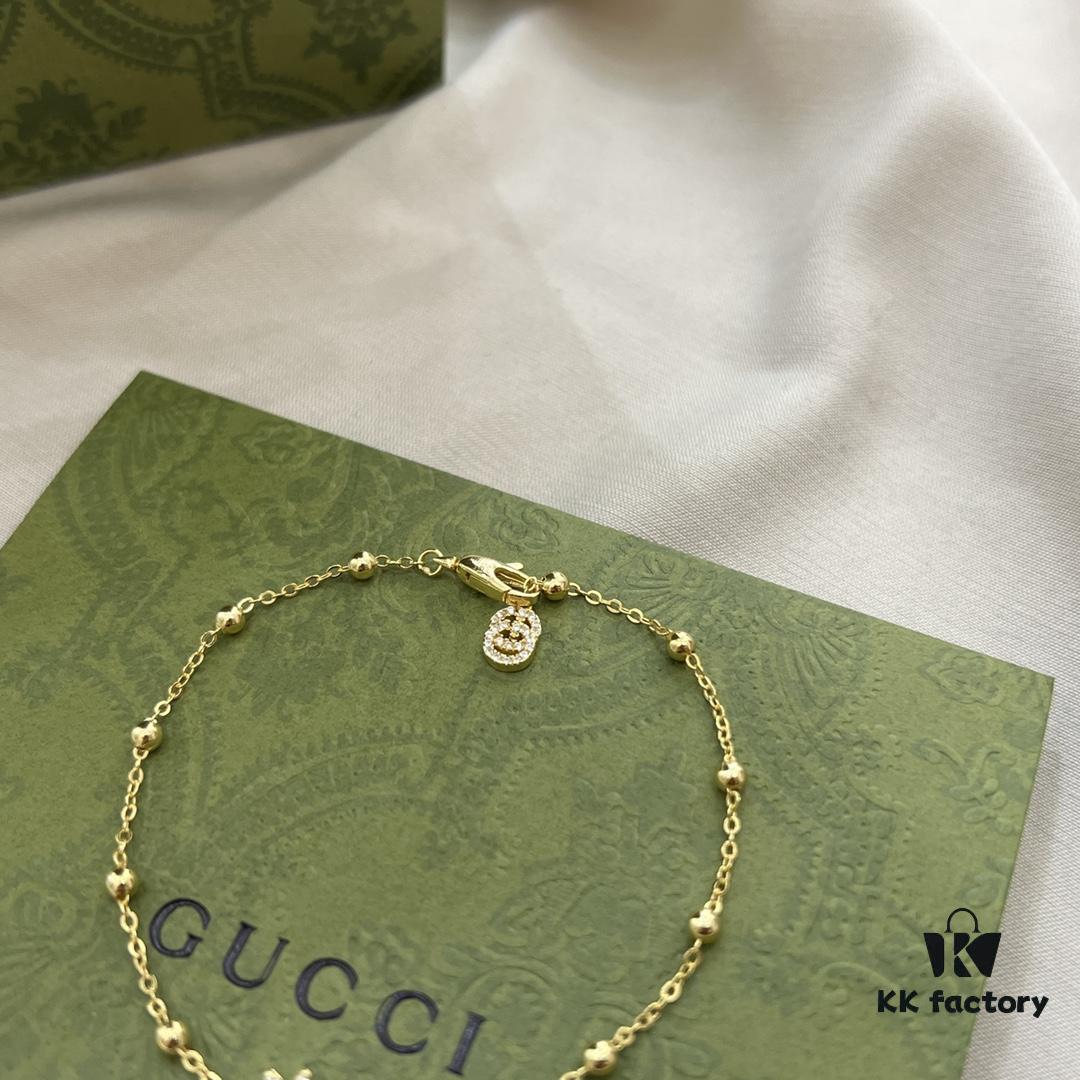 Gucci Gucci 925 Sterling Silver Double G Floral 18K White Gold Diamond Bracelet
