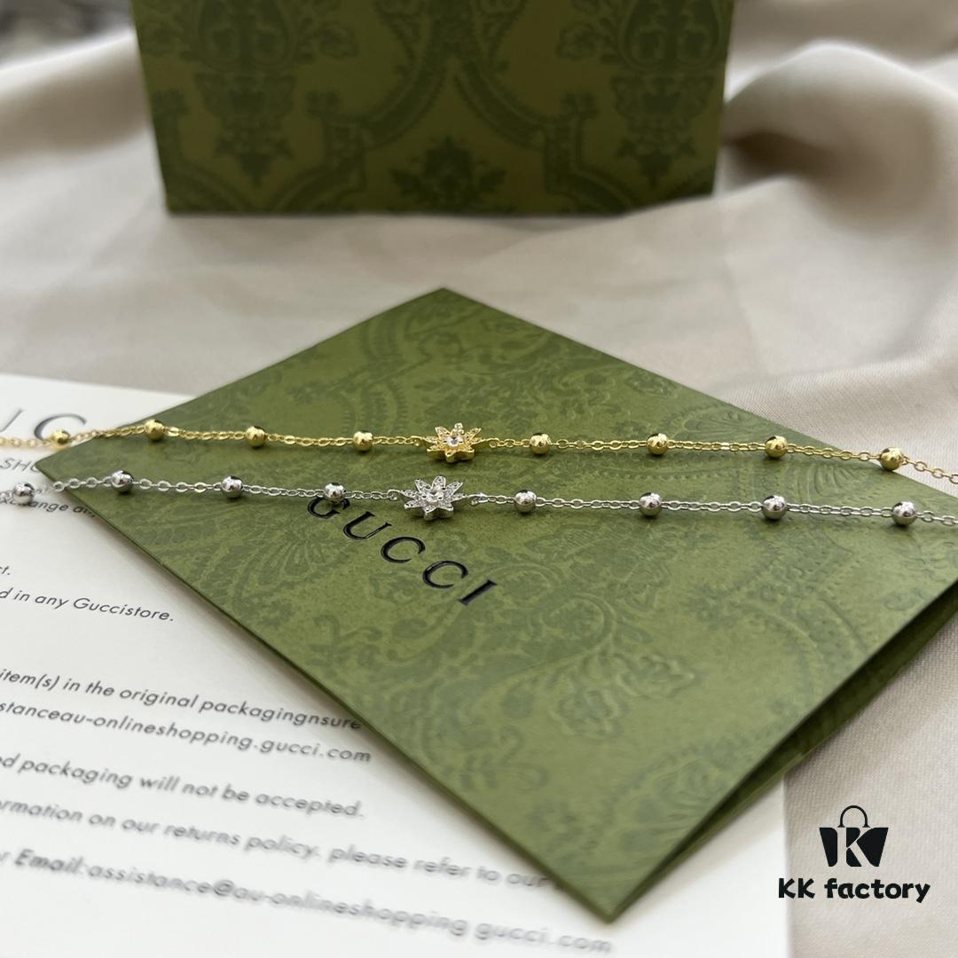 Gucci Gucci 925 Sterling Silver Double G Floral 18K White Gold Diamond Bracelet