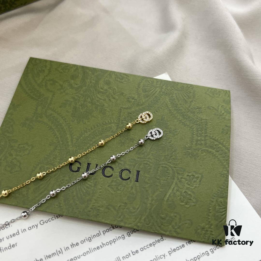 Gucci Gucci 925 Sterling Silver Double G Floral 18K White Gold Diamond Bracelet