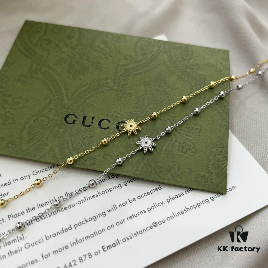 Gucci Gucci 925 Sterling Silver Double G Floral 18K White Gold Diamond Bracelet