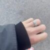 Gucci Gucci 925 Sterling Silver GG Light Gray Marble Pattern Enamel Ring