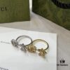 Gucci Gucci 925 Sterling Silver Double G Floral Ring with 18K White Gold and Diamond