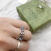 Gucci 925 Sterling Silver Double G Daisy Turquoise Pink Shell Ring