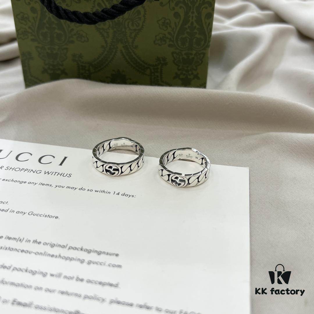Gucci Gucci New Arrival 925 Sterling Silver Green Enamel Interlocking Double G Ring