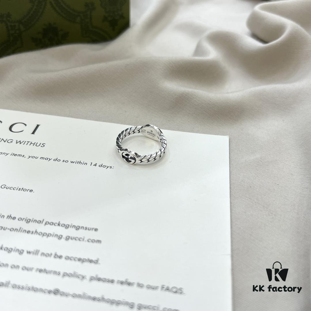 Gucci 925 Sterling Silver Double G Interlocking Narrow Ring