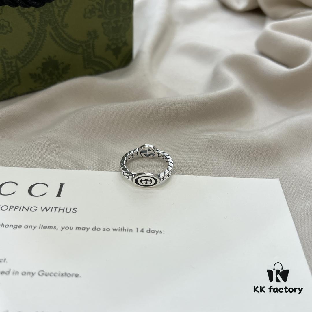 Gucci 925 Sterling Silver Double G Interlocking Narrow Ring