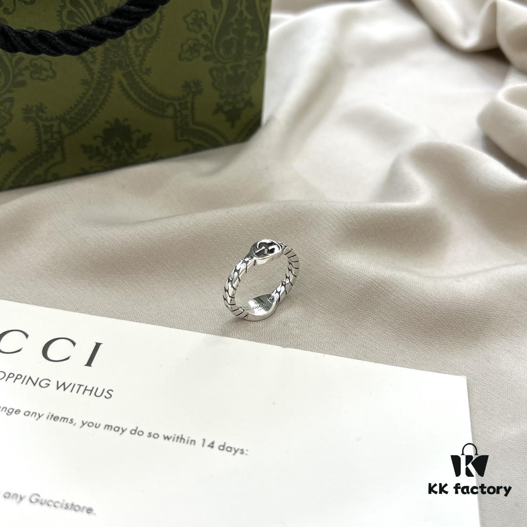 Gucci 925 Sterling Silver Double G Interlocking Narrow Ring
